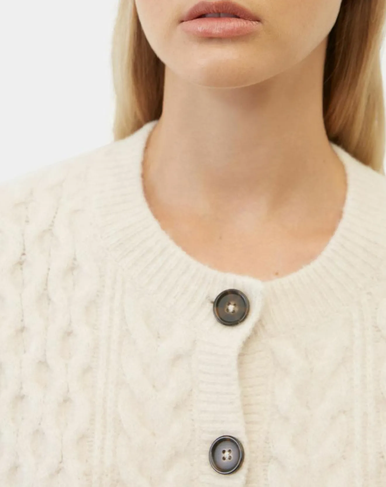 Femme Marc O'Polo Cardigan en Laine mélangée à torsades écru