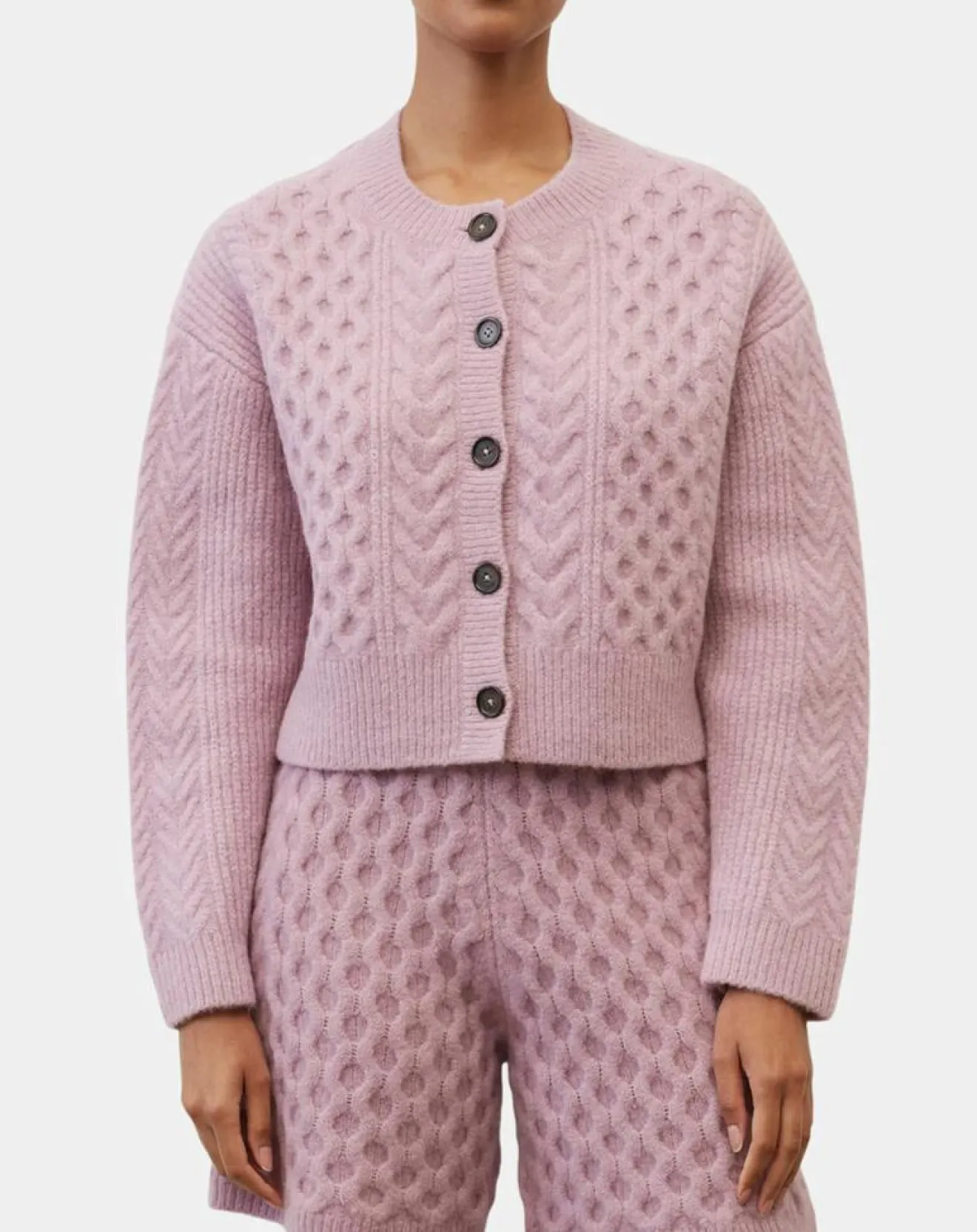 Femme Marc O'Polo Cardigan en Laine mélangée à torsades rose