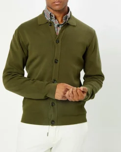 Homme Hackett London Cardigan en Maille kaki