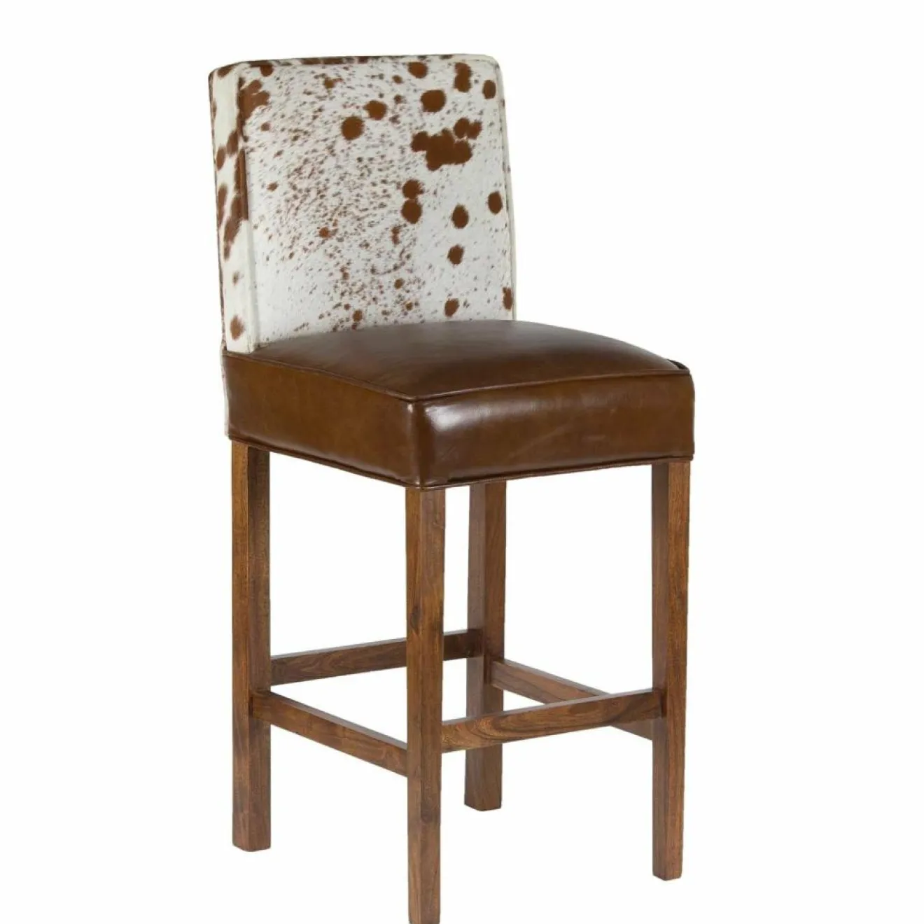 Sale Bois & Chiffons Chaise de bar en acacia et peau de vache Acacia Savage Marron - 46x50x114 cm