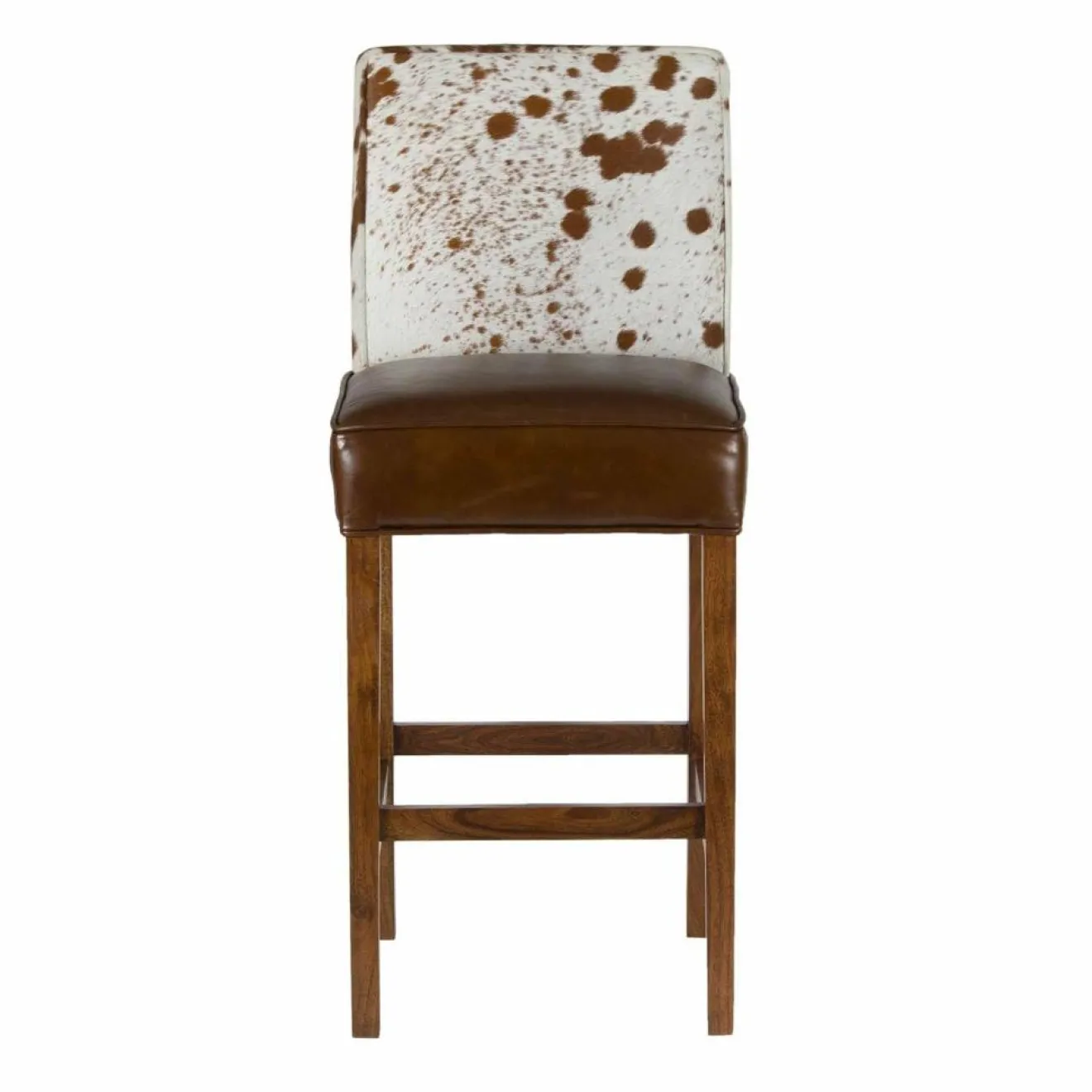 Sale Bois & Chiffons Chaise de bar en acacia et peau de vache Acacia Savage Marron - 46x50x114 cm