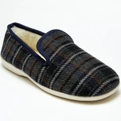 Best Apologie Studio Chaussons charentais fourrés Laine tartan bleu bord bleus