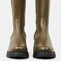 Femme Galeries Lafayette Chelsea Boots en Cuir lisse élastique vert kaki - Talon 6 cm