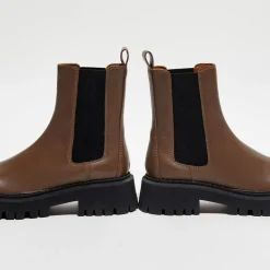 Clearance Mi/Mai Chelsea Boots en Cuir Chunky marron