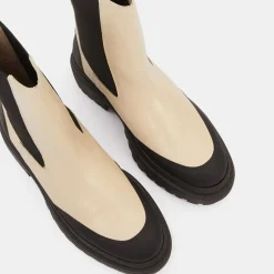 Hot Galeries Lafayette Chelsea boots en Cuir contrastées beiges - Talon 4,5 cm