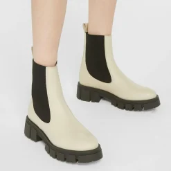 Best Galeries Lafayette Chelsea boots en Cuir semelle épaisse beiges - Talon 4,5 cm