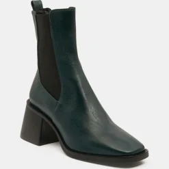 Clearance Galeries Lafayette Chelsea Boots en Cuir talon flare bout carré vertes - Talon 6 cm