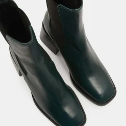 Clearance Galeries Lafayette Chelsea Boots en Cuir talon flare bout carré vertes - Talon 6 cm