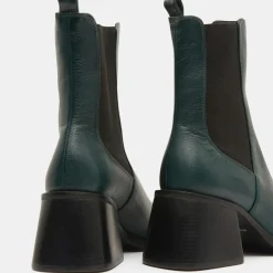 Clearance Galeries Lafayette Chelsea Boots en Cuir talon flare bout carré vertes - Talon 6 cm