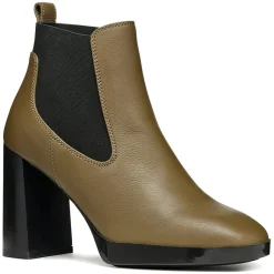 Femme Geox Chelsea Boots en Cuir Teulada olive/noir - Talon 9.5 cm