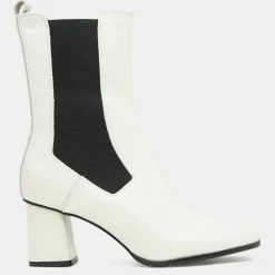 Femme Galeries Lafayette Chelsea Boots en Cuir verni à tige haute écrues - Talon 7 cm