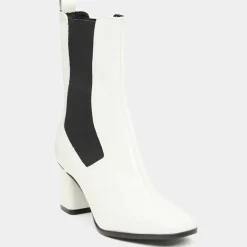 Femme Galeries Lafayette Chelsea Boots en Cuir verni à tige haute écrues - Talon 7 cm