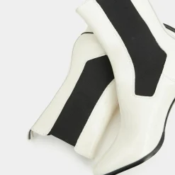 Femme Galeries Lafayette Chelsea Boots en Cuir verni à tige haute écrues - Talon 7 cm