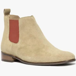 Homme Bocage Chelsea boots en Velours de Cuir Olympio beiges