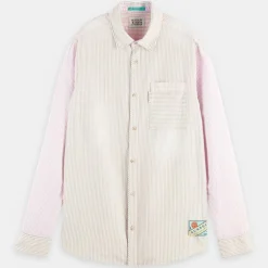 New Scotch & Soda Chemise 100% Coton Bio Regular Fit Seersuck à rayures rose/beige