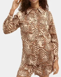 Femme Scotch & Soda Chemise 100% Lin imprimée corail beige