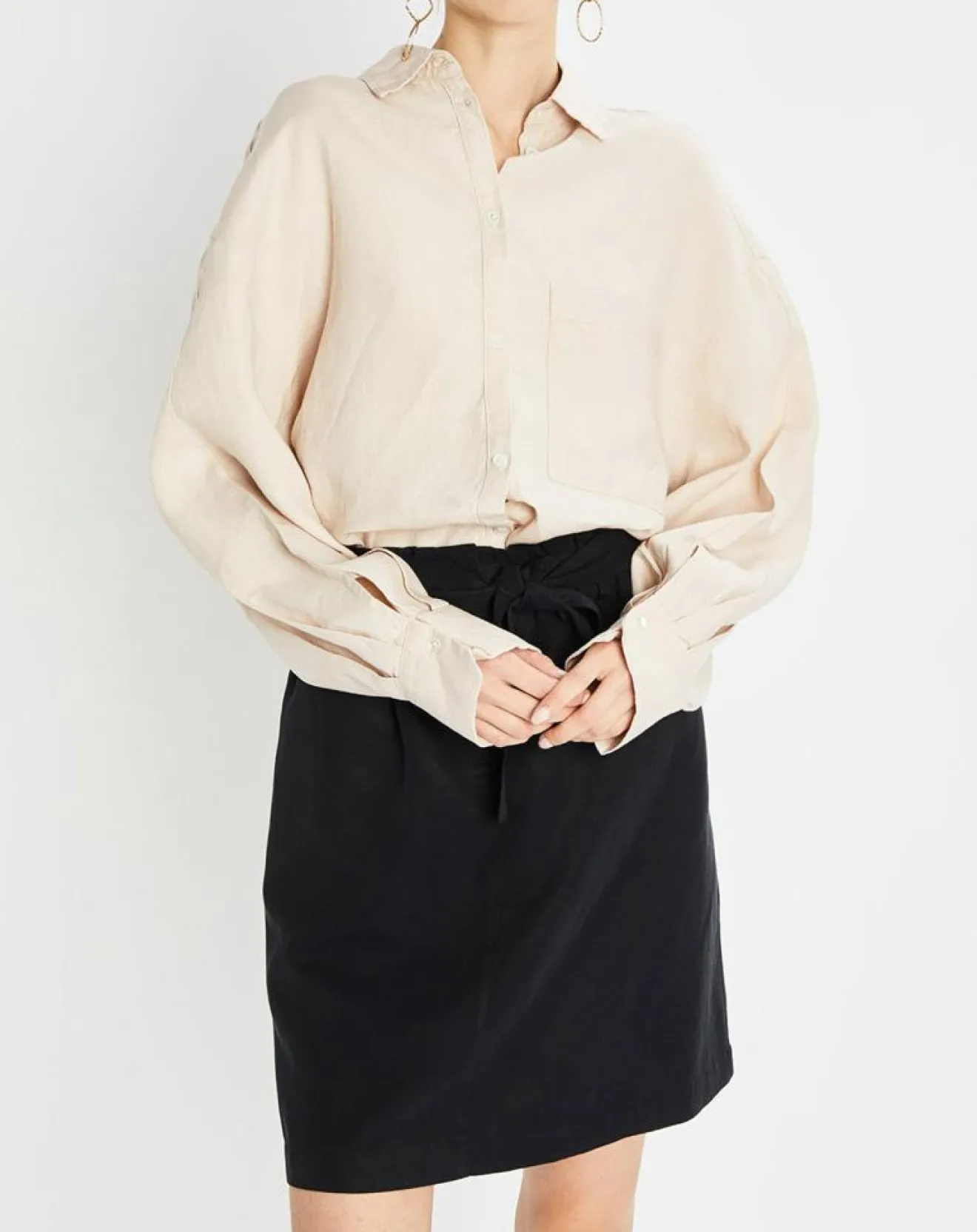 Clearance Marc O'Polo Chemise 100% Lin manches longues Poche beige