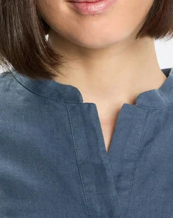 Femme Marc O'Polo Chemise 100% Lin sans manches Col bleu moyen