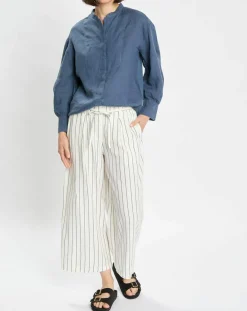 Femme Marc O'Polo Chemise 100% Lin sans manches Col bleu moyen