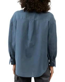 Femme Marc O'Polo Chemise 100% Lin sans manches Col bleu moyen