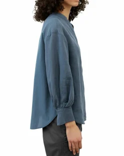 Femme Marc O'Polo Chemise 100% Lin sans manches Col bleu moyen