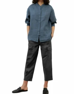 Femme Marc O'Polo Chemise 100% Lin sans manches Col bleu moyen