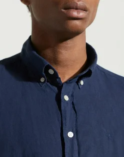 Homme Hackett London Chemise 100% Lin Slim Fit bleu foncé