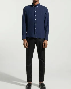 Homme Hackett London Chemise 100% Lin Slim Fit bleu foncé