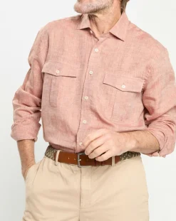 Best Hackett London Chemise 100% Lin Slim Fit double poche orange moyen