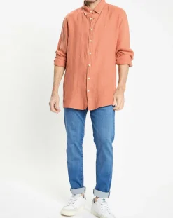 Homme Hackett London Chemise 100% Lin Slim Fit orange moyen