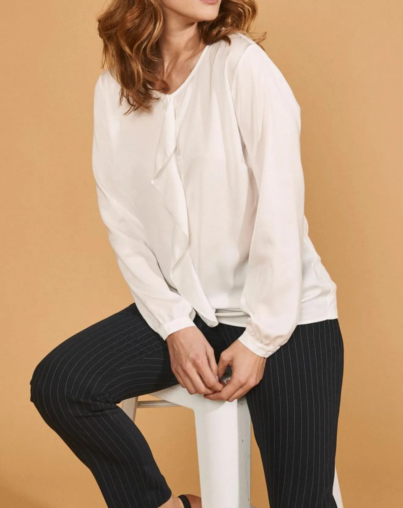 Femme Devernois Chemise Ciano à volant beige neige