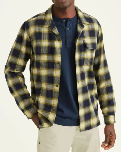 Clearance Dockers Chemise Classique LS Camp à carreaux touché flanelle bleu marine/jaune
