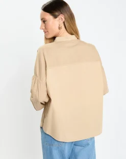 Outlet Marc O'Polo Chemise Col Mao Poche beige moyen