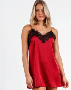 Femme Admas Chemise de nuit en dentelle rouge rubis