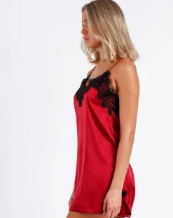 Femme Admas Chemise de nuit en dentelle rouge rubis