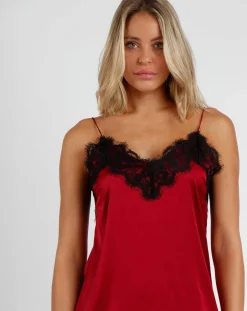 Femme Admas Chemise de nuit en dentelle rouge rubis
