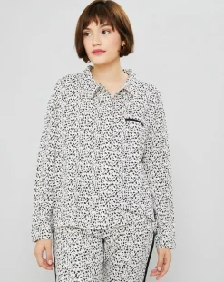 Hot Femilet Chemise de pyjama Flower imprimée beige/noir