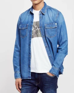 Homme Pepe Jeans Chemise droite en jean Archive bleue