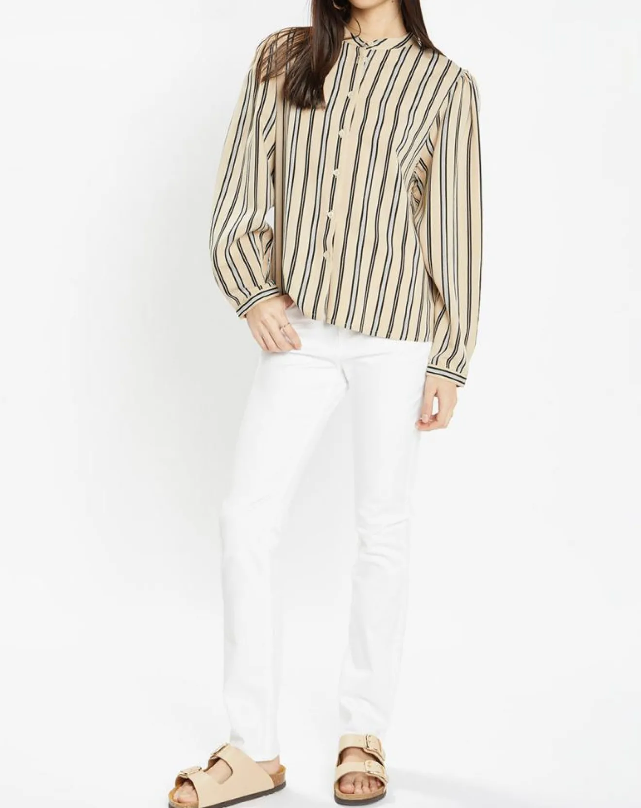 Femme Galeries Lafayette Chemise droite Laurie à rayures beige/noir