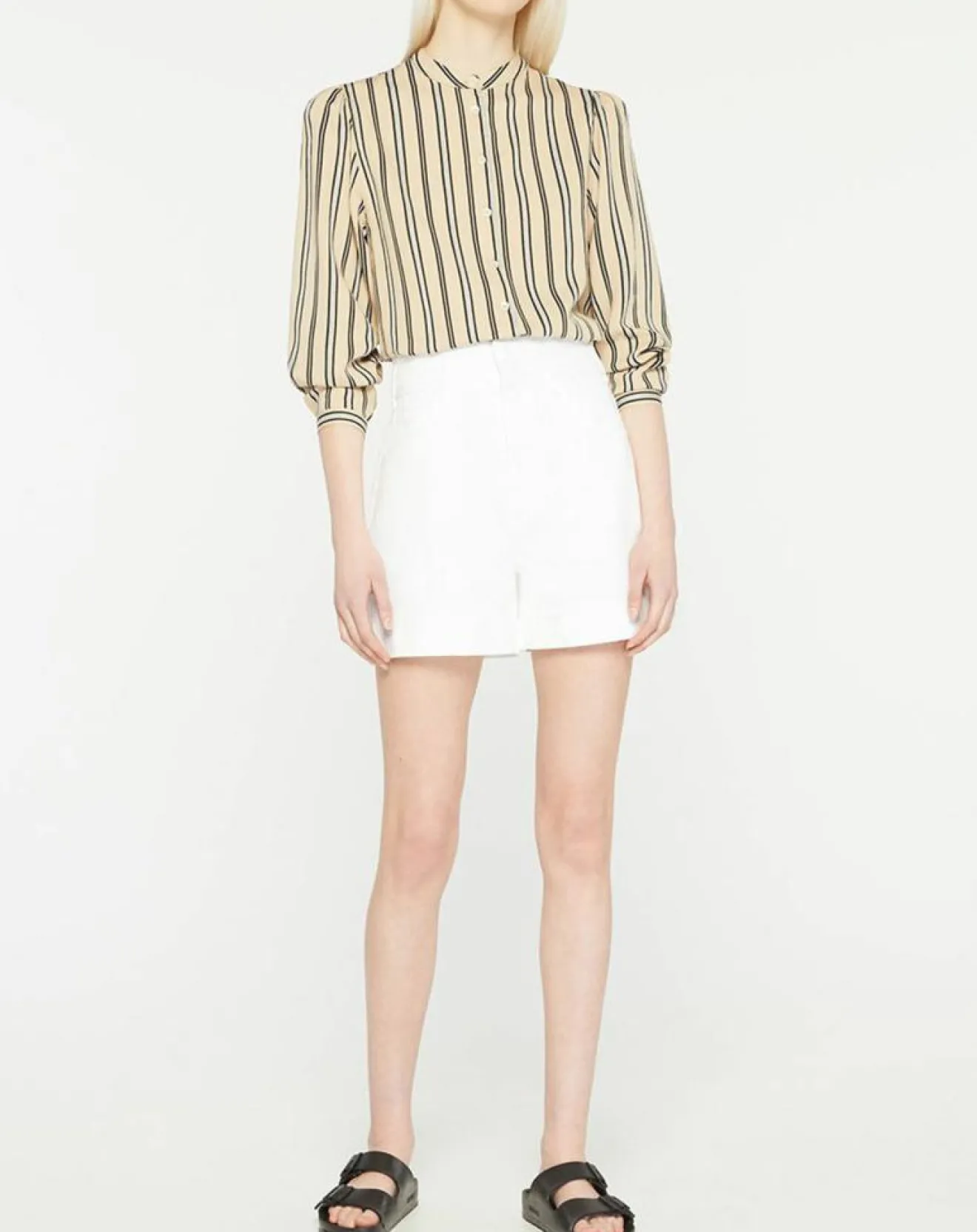 Femme Galeries Lafayette Chemise droite Laurie à rayures beige/noir