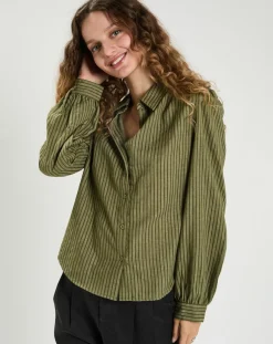 Hot The Korner Chemise en Coton & Lin Ava kaki