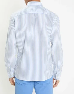 Homme Hackett London Chemise en Coton & Lin Slim Fit à rayures bleu/blanc