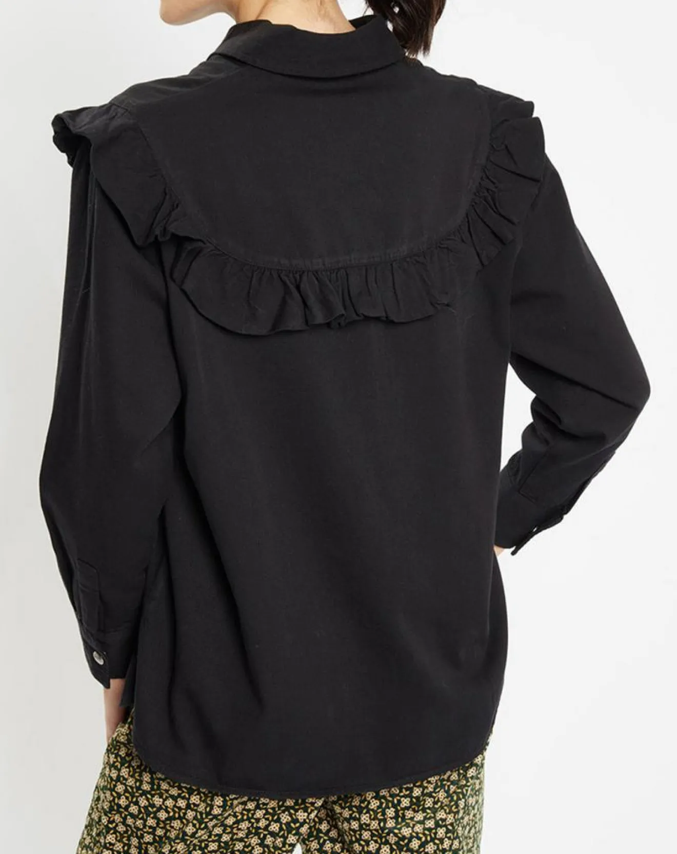 Best Galeries Lafayette Chemise en Coton bio Candy volant en plastron noire