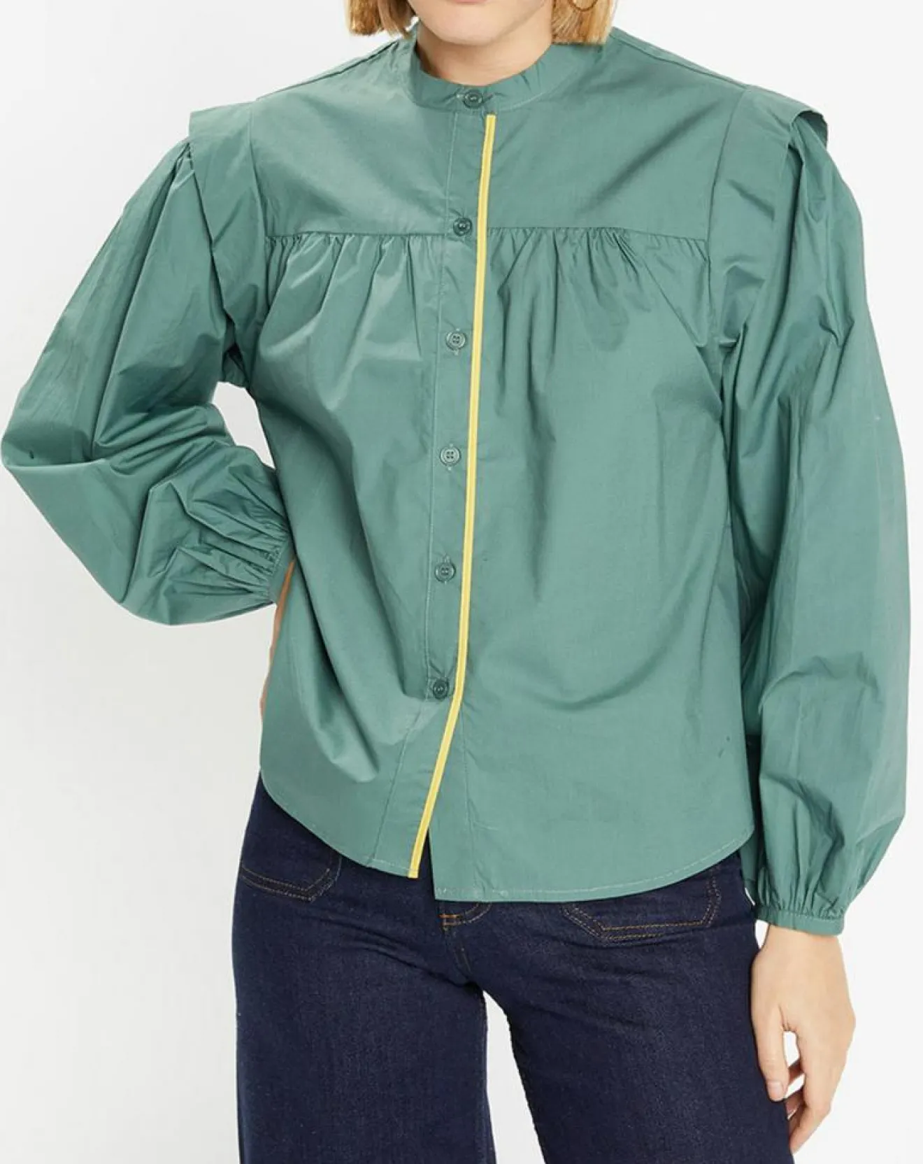 Femme Galeries Lafayette Chemise en Coton Piping emmanchures relief vert