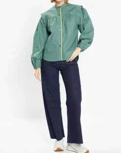 Femme Galeries Lafayette Chemise en Coton Piping emmanchures relief vert