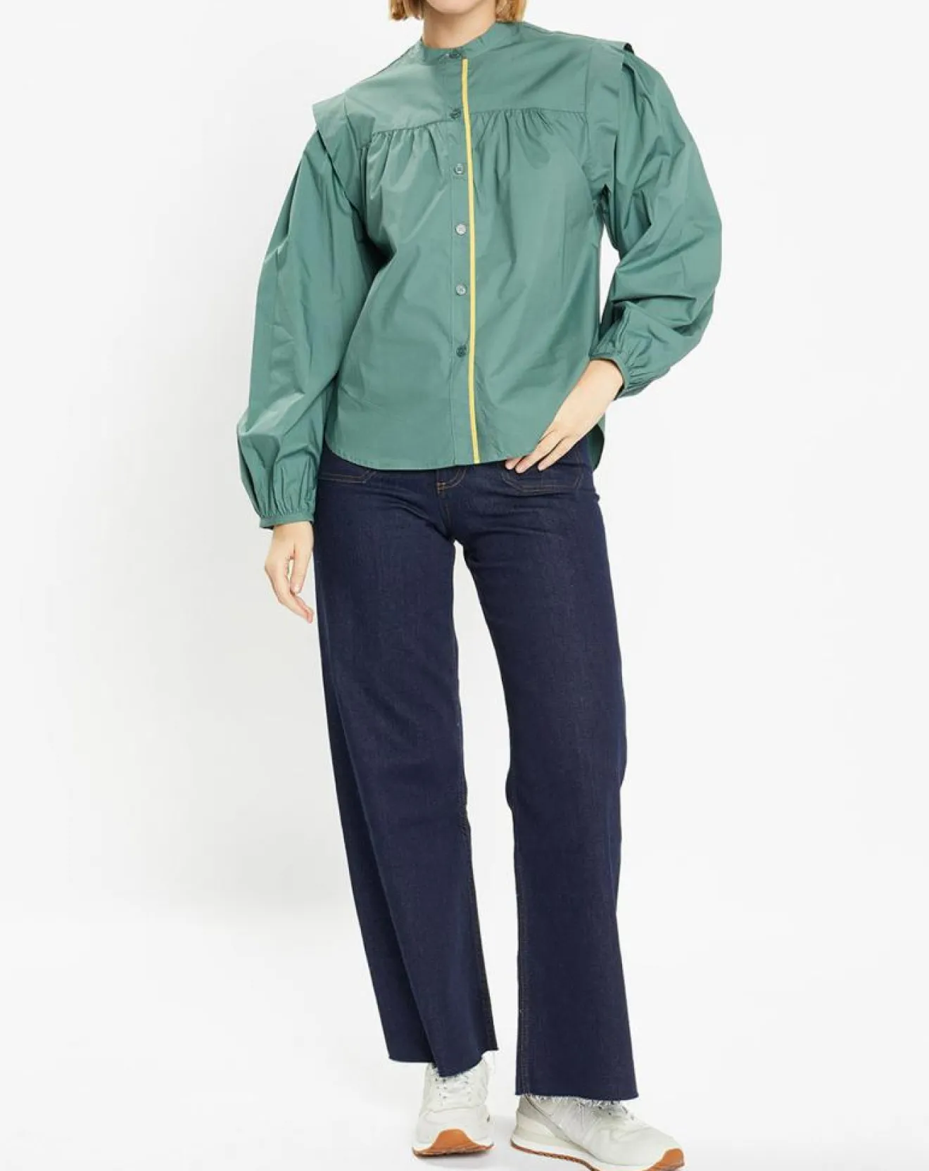 Femme Galeries Lafayette Chemise en Coton Piping emmanchures relief vert