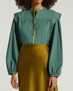 Femme Galeries Lafayette Chemise en Coton Piping emmanchures relief vert