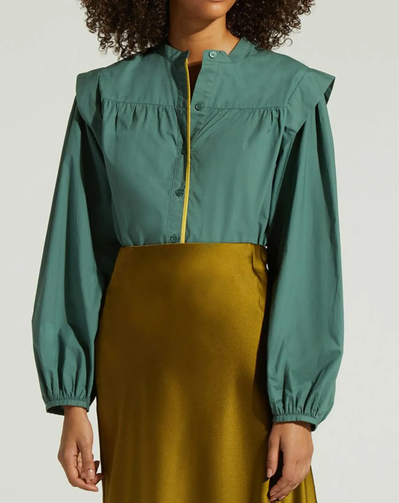 Femme Galeries Lafayette Chemise en Coton Piping emmanchures relief vert