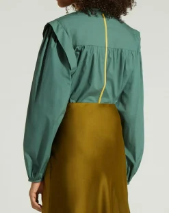 Femme Galeries Lafayette Chemise en Coton Piping emmanchures relief vert