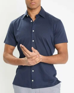 Clearance Hackett London Chemise en Lin & Coton Slim Fit manches courtes Tricot bleue